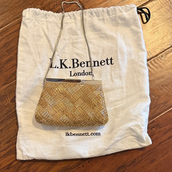 LK Bennett Handbags - LK Bennett Metallic Woven Clutch with Strap